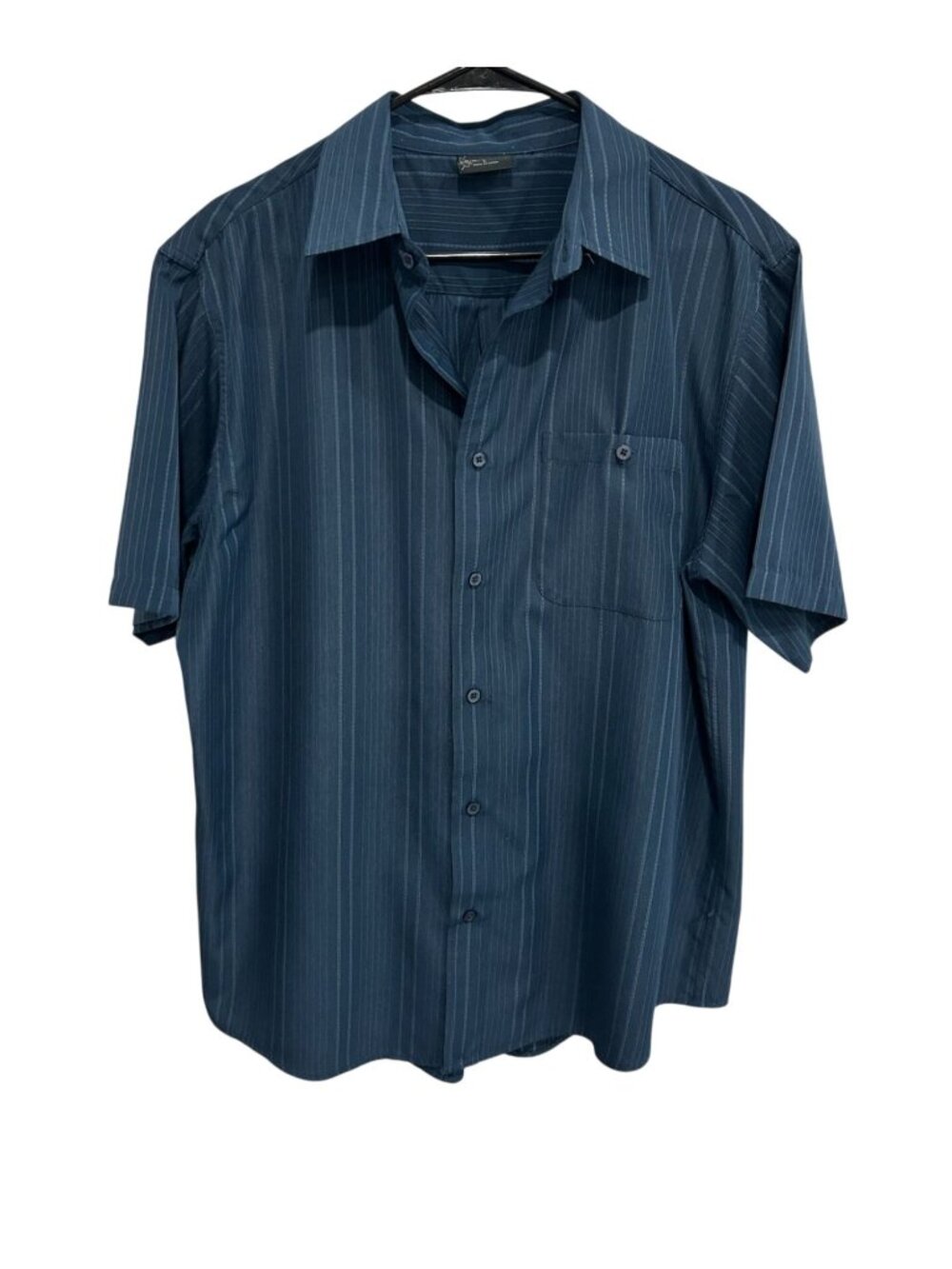 R&R Large Mens Blue Striped Short Sleeve Button-Up Shirt Neutral Aesthetic